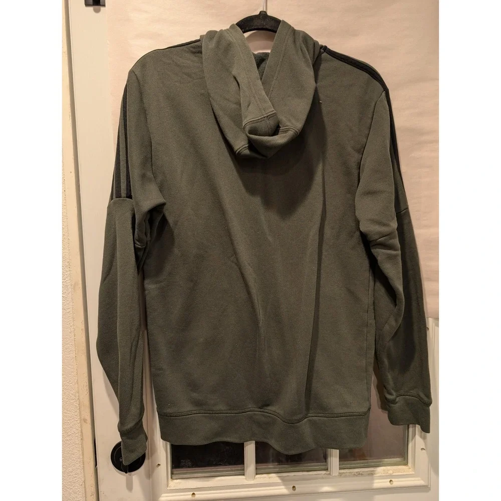 Adidas Full Zip Hoodie Olive Green 3 Stripe Jacket Casual Mens Medium 0180‎